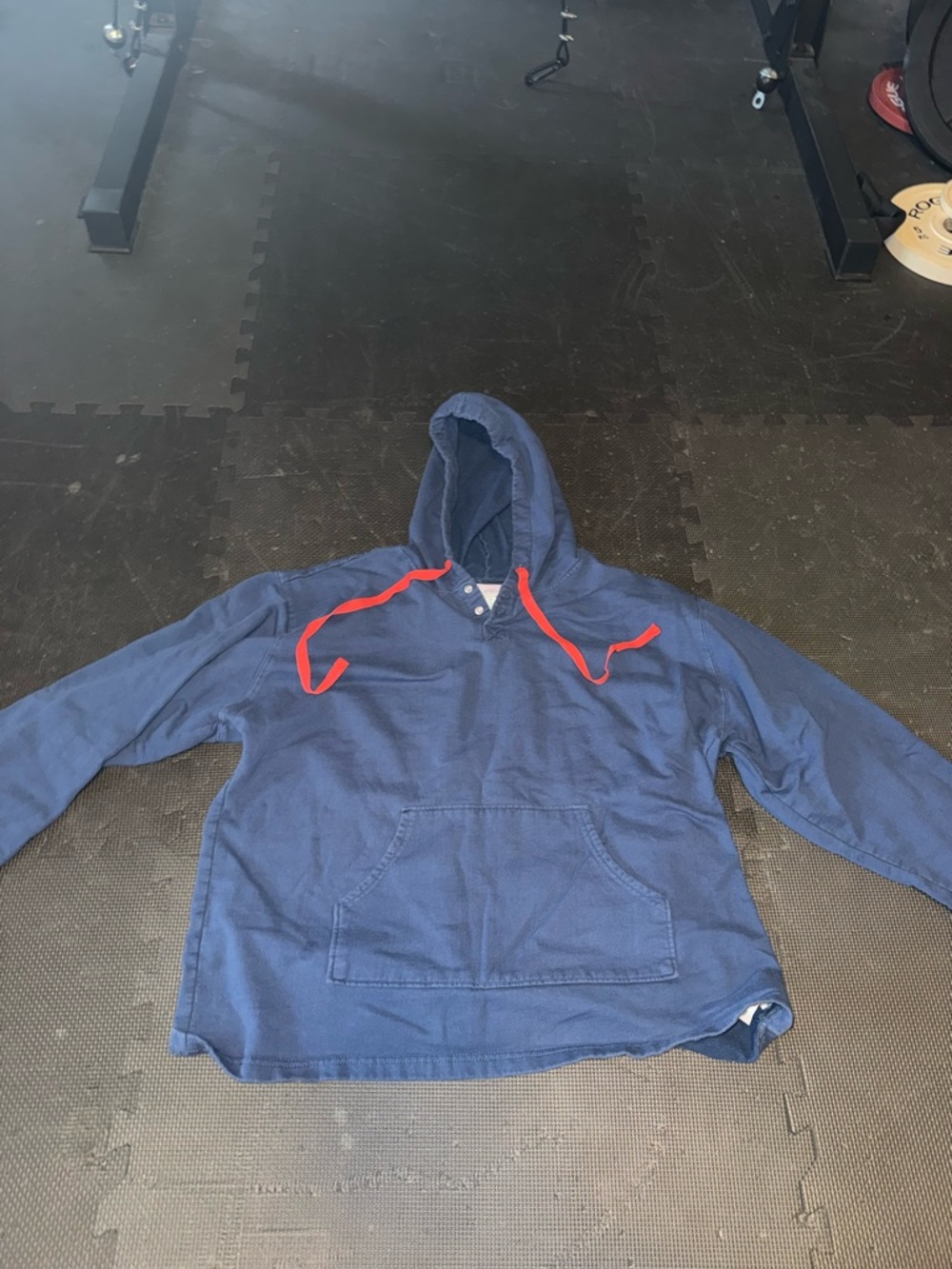 Men's Navy Hooded Pullover with Red Drawstrings